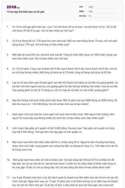 15 bài tập Giả thiết tạm có lời giải