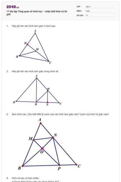 17 bài tập Tổng quan về hình học – nhận biết hình có lời giải