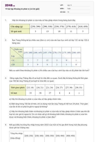 19 bài tập Khoảng tứ phân vị (có lời giải)