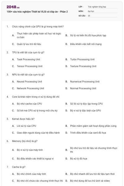100+ câu trắc nghiệm Thiết kế VLSI có đáp án - Phần 2