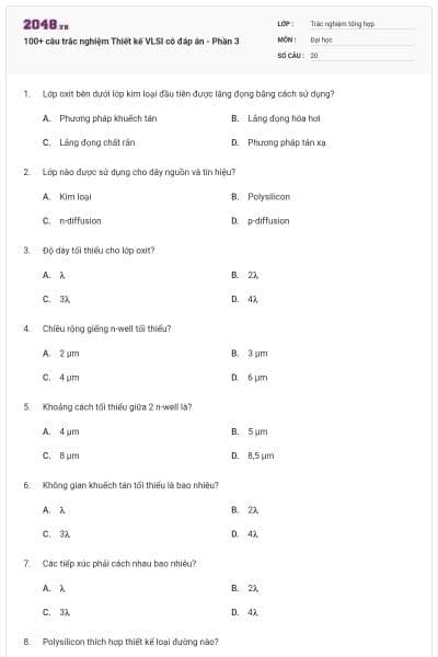 100+ câu trắc nghiệm Thiết kế VLSI có đáp án - Phần 3