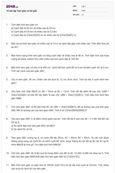 16 bài tập Tam giác có lời giải