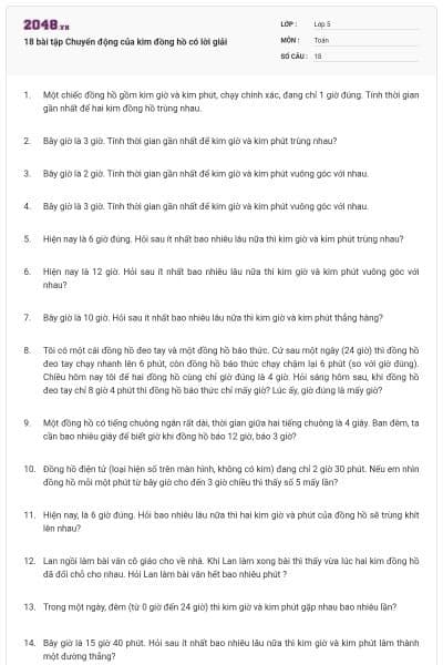 18 bài tập Chuyển động của kim đồng hồ có lời giải