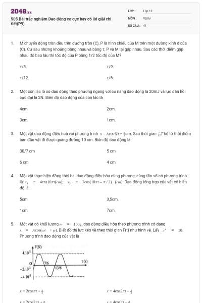 505 Bài trắc nghiệm Dao động cơ cực hay có lời giải chi tiết(P9)