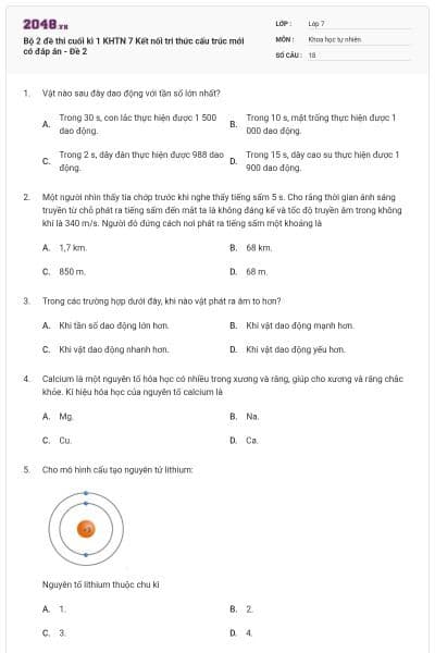 Bộ 2 đề thi cuối kì 1 KHTN 7 Kết nối tri thức cấu trúc mới có đáp án - Đề 2
