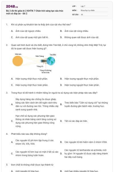 Bộ 2 đề thi giữa kì 2 KHTN 7 Chân trời sáng tạo cấu trúc mới có đáp án - Đề 2