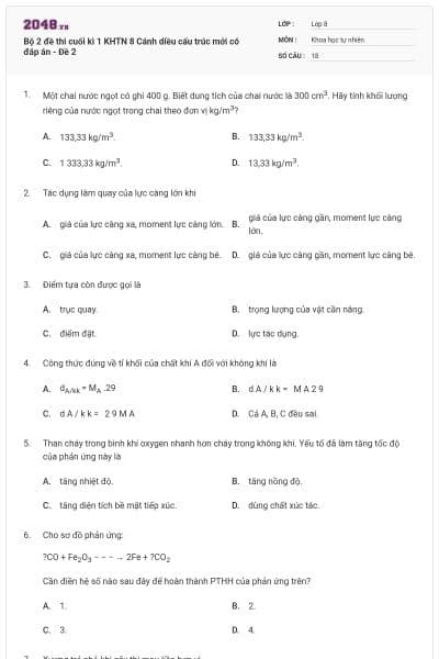 Bộ 2 đề thi cuối kì 1 KHTN 8 Cánh diều cấu trúc mới có đáp án - Đề 2