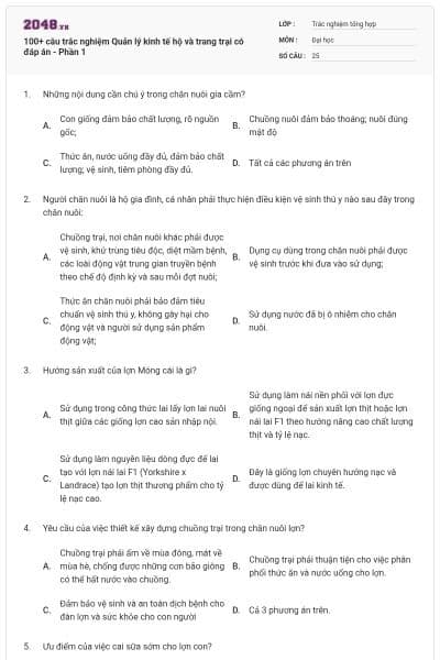 100+ câu trắc nghiệm Quản lý kinh tế hộ và trang trại có đáp án - Phần 1