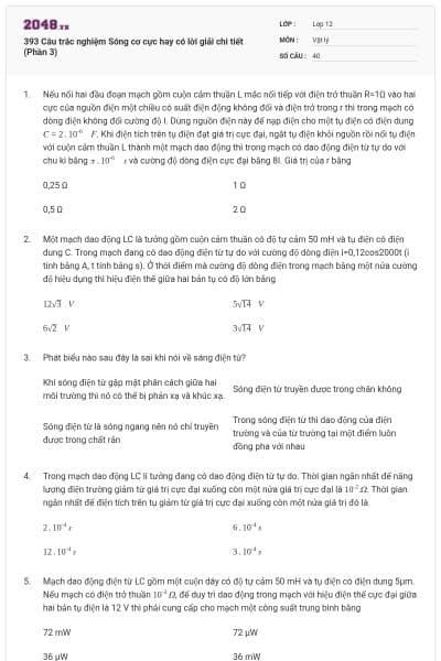 393 Câu trắc nghiệm Sóng cơ cực hay có lời giải chi tiết (Phần 3)