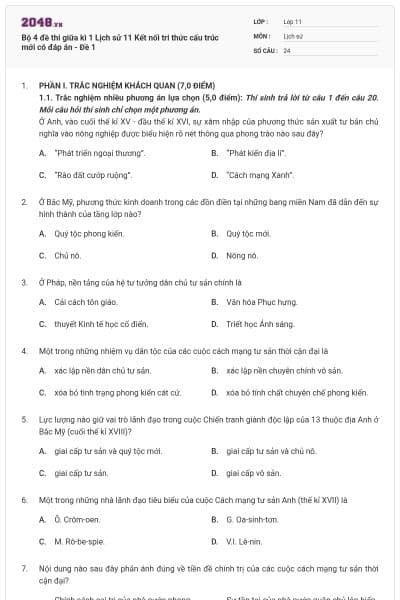 Bộ 4 đề thi giữa kì 1 Lịch sử 11 Kết nối tri thức cấu trúc mới có đáp án - Đề 1