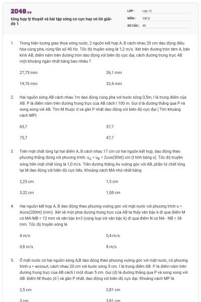 tổng hợp lý thuyết và bài tập sóng cơ cực hay có lời giải- đề 1