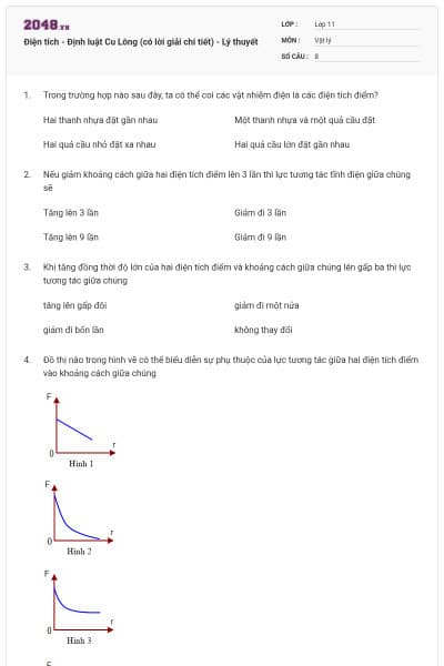 Điện tích - Định luật Cu Lông (có lời giải chi tiết) - Lý thuyết