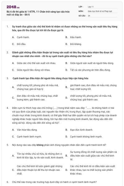 Bộ 6 đề thi giữa kì 1 KTPL 11 Chân trời sáng tạo cấu trúc mới có đáp án - Đề 6