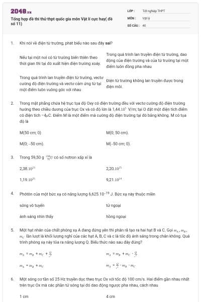 Tổng hợp đề thi thử thpt quốc gia môn Vật lí cực hay( đề số 11)