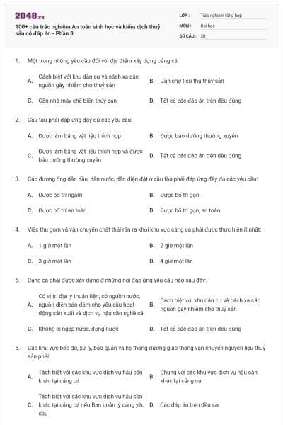 100+ câu trắc nghiệm An toàn sinh học và kiểm dịch thuỷ sản có đáp án - Phần 3