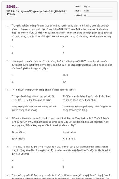 393 Câu trắc nghiệm Sóng cơ cực hay có lời giải chi tiết (Phần 5)