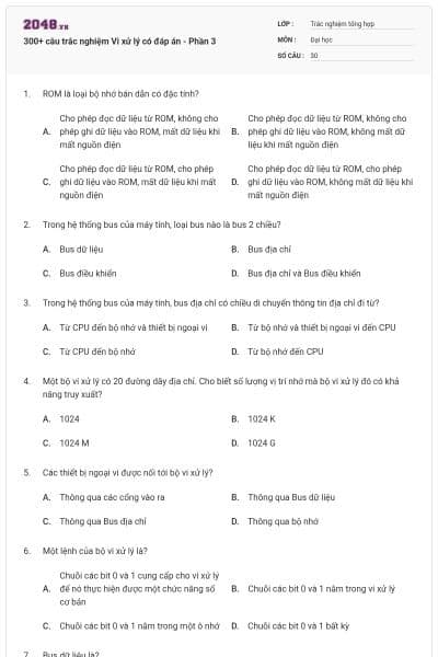 300+ câu trắc nghiệm Vi xử lý có đáp án - Phần 3