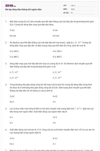 Bài tập dòng điện không đổi-nguồn điện