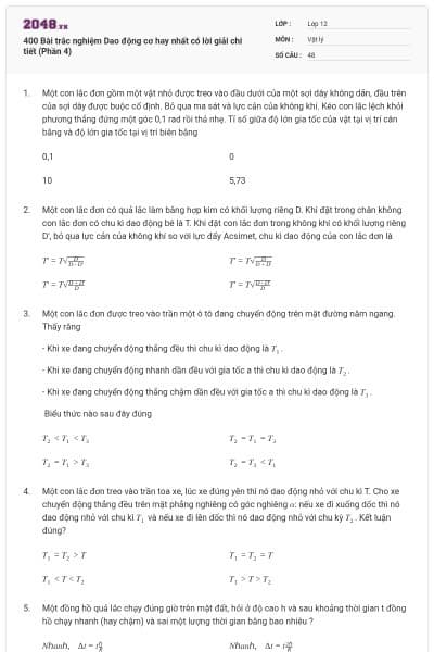 400 Bài trắc nghiệm Dao động cơ hay nhất có lời giải chi tiết (Phần 4)