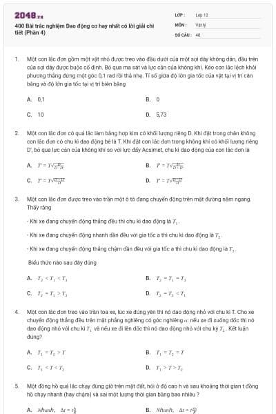 400 Bài trắc nghiệm Dao động cơ hay nhất có lời giải chi tiết (Phần 4)