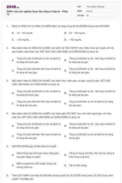 3000+ câu trắc nghiệm Dược lâm sàng có đáp án - Phần 74