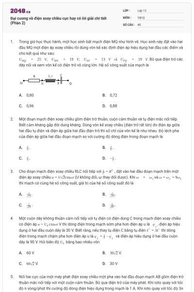 Đại cương về điện xoay chiều cực hay có lời giải chi tiết (Phần 2)