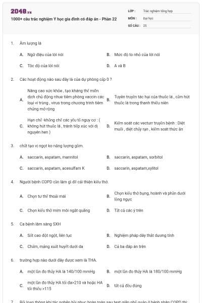 1000+ câu trắc nghiệm Y học gia đình có đáp án - Phần 22