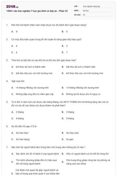 1000+ câu trắc nghiệm Y học gia đình có đáp án - Phần 33