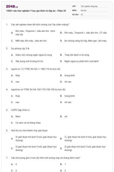 1000+ câu trắc nghiệm Y học gia đình có đáp án - Phần 35