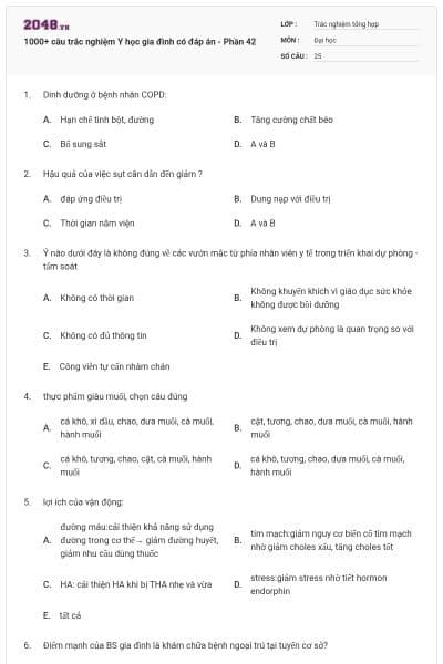 1000+ câu trắc nghiệm Y học gia đình có đáp án - Phần 42