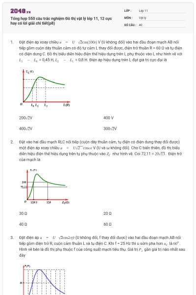 Tổng hợp 550 câu trắc nghiệm Đồ thị vật lý lớp 11, 12 cực hay có lời giải chi tiết(p8)