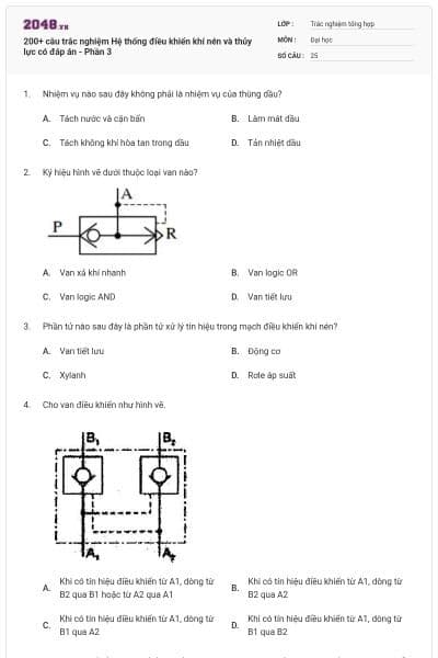 200+ câu trắc nghiệm Hệ thống điều khiển khí nén và thủy lực có đáp án - Phần 3
