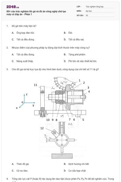 80+ câu trắc nghiệm Đồ gá và đồ án công nghệ chế tạo máy có đáp án - Phần 1
