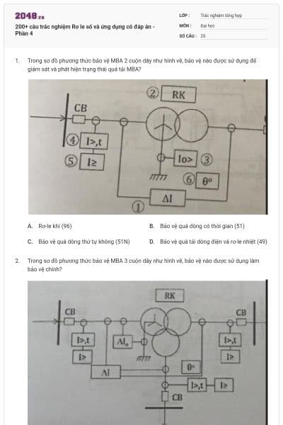 200+ câu trắc nghiệm Rơ le số và ứng dụng có đáp án - Phần 4