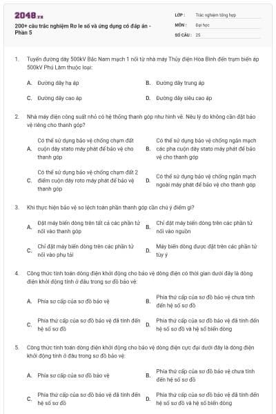 200+ câu trắc nghiệm Rơ le số và ứng dụng có đáp án - Phần 5