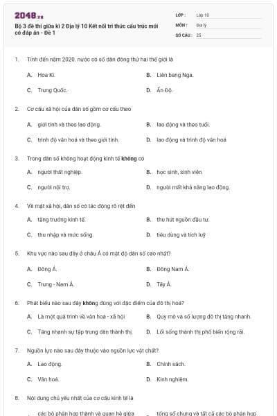 Bộ 3 đề thi giữa kì 2 Địa lý 10 Kết nối tri thức cấu trúc mới có đáp án - Đề 1