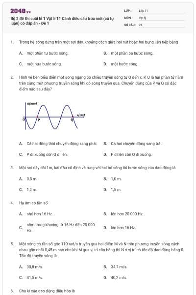 Bộ 3 đề thi cuối kì 1 Vật lí 11 Cánh diều cấu trúc mới (có tự luận) có đáp án - Đề 1
