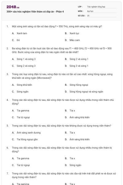 300+ câu trắc nghiệm Viễn thám có đáp án - Phần 4