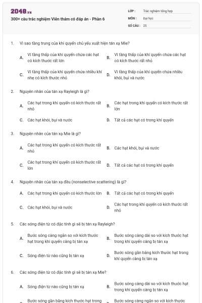 300+ câu trắc nghiệm Viễn thám có đáp án - Phần 6