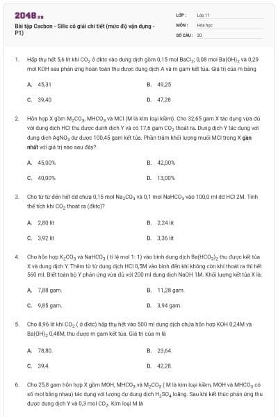 Bài tập Cacbon - Silic có giải chi tiết (mức độ vận dụng - P1)