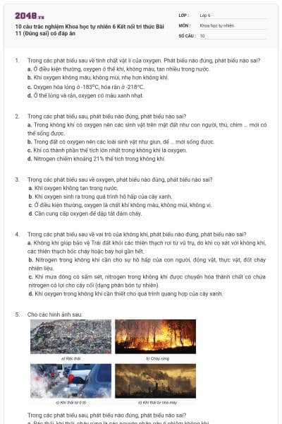 10 câu trắc nghiệm Khoa học tự nhiên 6 Kết nối tri thức Bài 11 (Đúng sai) có đáp án