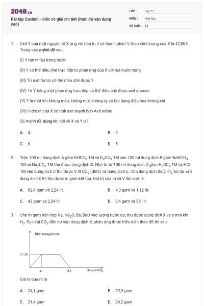 Bài tập Cacbon - Silic có giải chi tiết (mức độ vận dụng cao)
