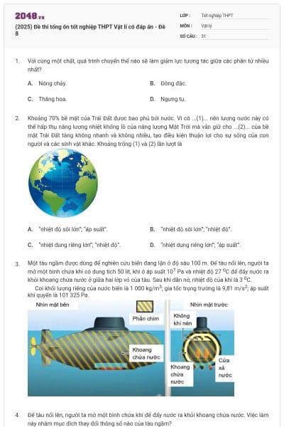 (2025) Đề thi tổng ôn tốt nghiệp THPT Vật lí có đáp án - Đề 8