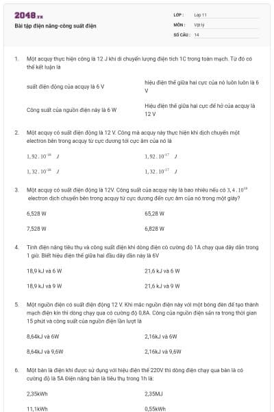 Bài tập điện năng-công suất điện