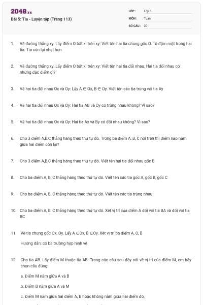 Bài 5: Tia - Luyện tập (Trang 113)