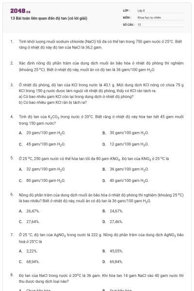 13 Bài toán liên quan đến độ tan (có lời giải)