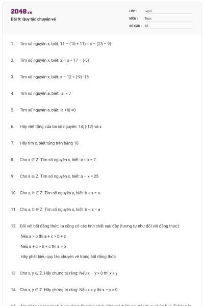 Bài 9: Quy tắc chuyển vế