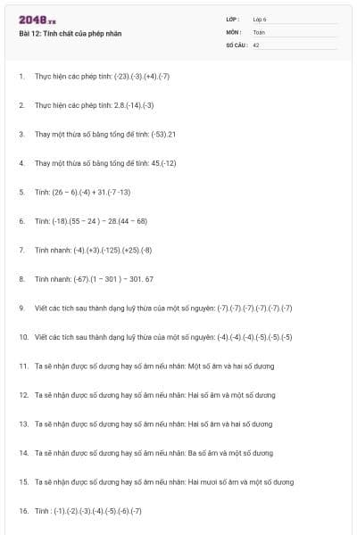 Bài 12: Tính chất của phép nhân