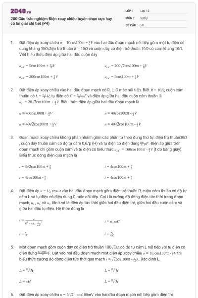 200 Câu trắc nghiệm Điện xoay chiều tuyển chọn cực hay có lời giải chi tiết (P4)