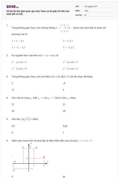 30 Đề thi thử thpt quốc gia môn Toán có lời giải chi tiết mới nhất (Đề số 28)